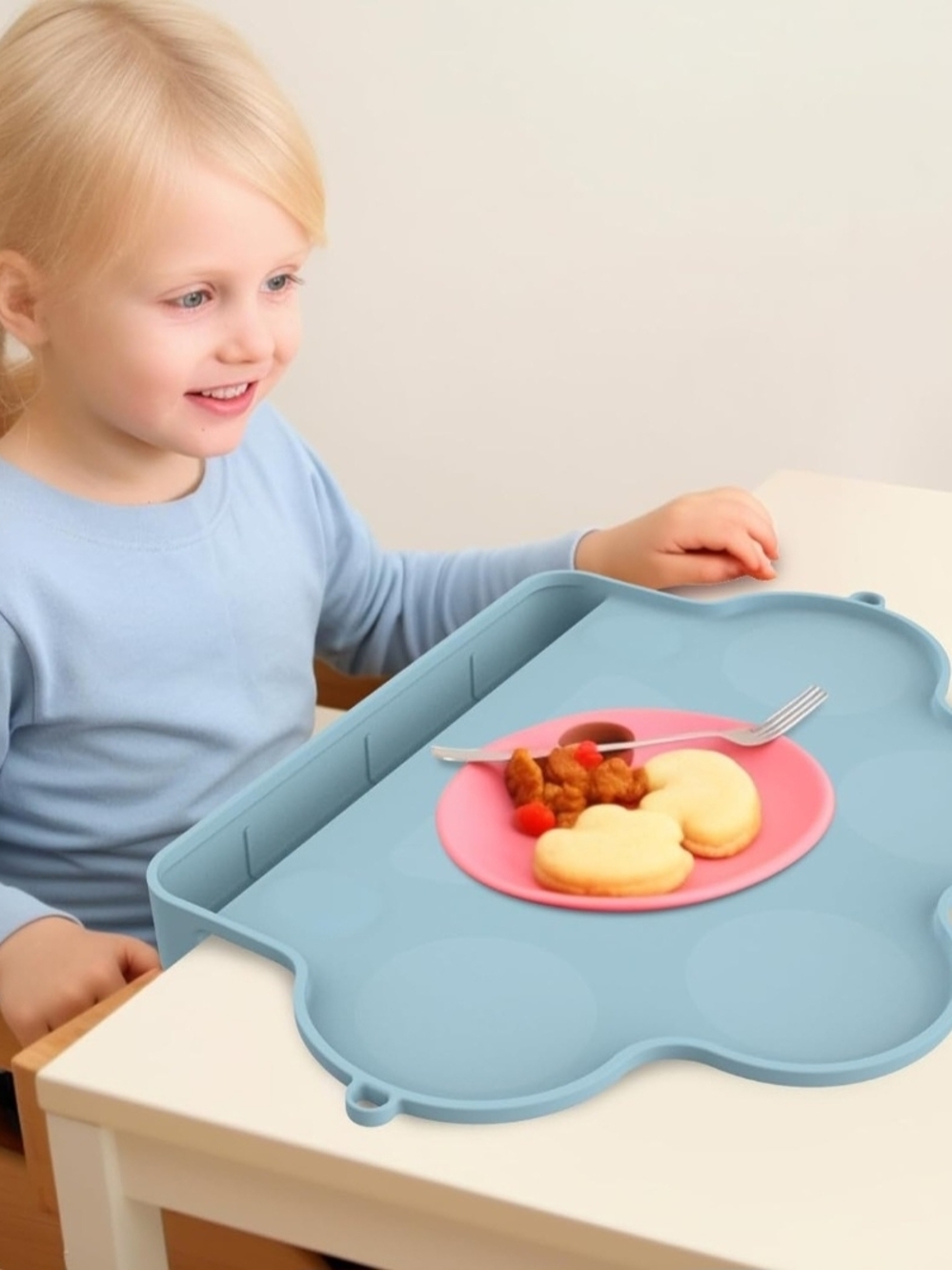 E1F1NN DOT Baby Silicone Placemat  Blue Animal Claw Paw Suction Built In Pocket